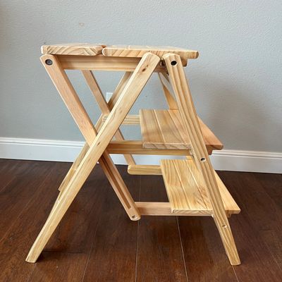 Step Stool, 4-Step or 3-Step Folding, Portable, Made of The Solid Wood, Three Color Available (3-Step Log Color)