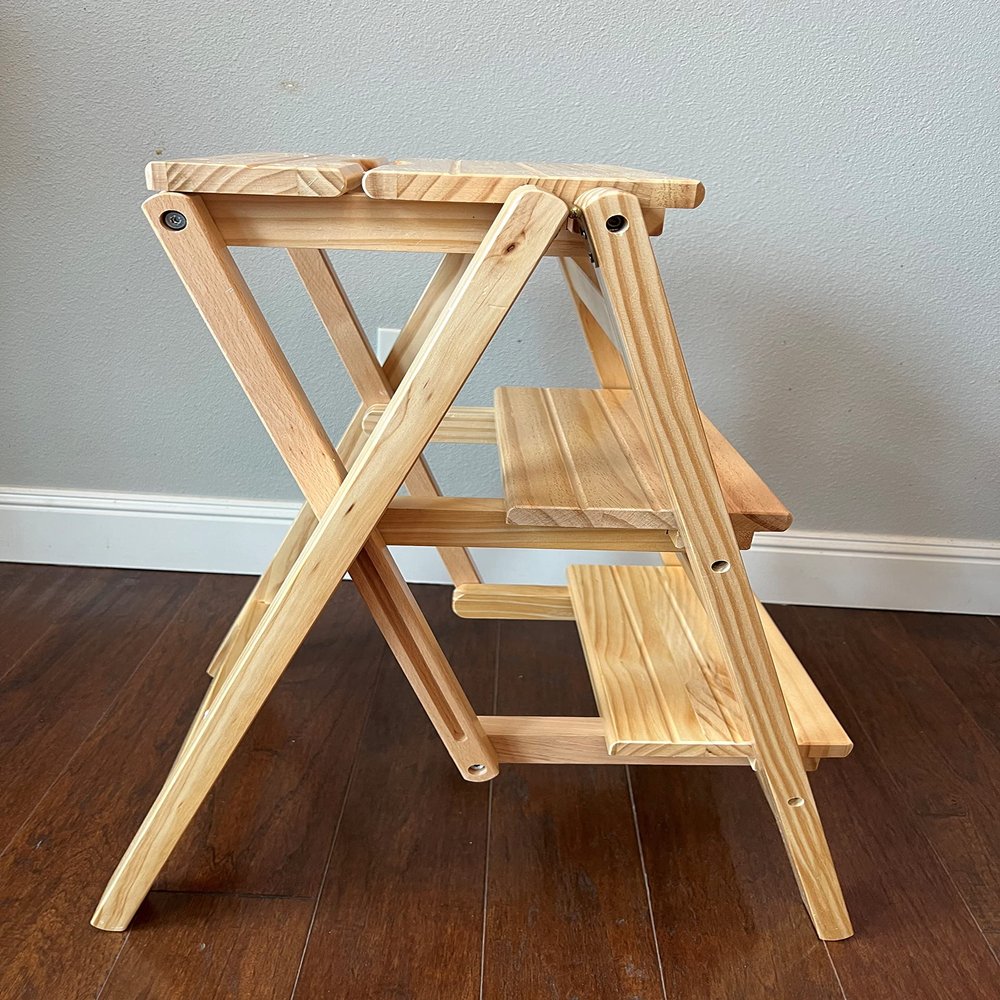Step Stool, 4-Step or 3-Step Folding, Portable, Made of The Solid Wood, Three Color Available (3-Step Log Color)