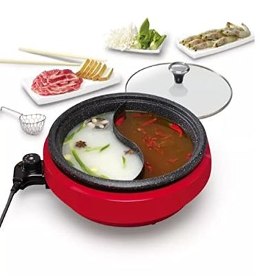 The Rock Dual-Sided 3L 3.2 qt. Electric Hot Pot | Adjustable Temperature Control | Red