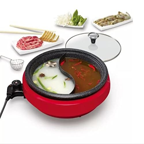 The Rock Dual-Sided 3L 3.2 qt. Electric Hot Pot | Adjustable Temperature Control | Red