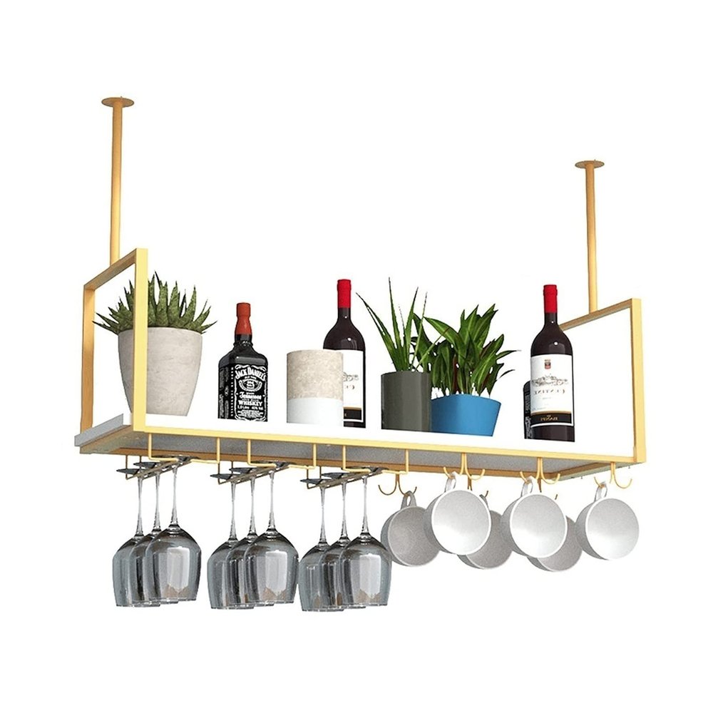 Ceiling Decorative Shelving, Golden Hanging Flower Stand, Kitchen and Bar Bar Hanger Wrought Iron Bar Hanger-L60/80/100/120cm (Size : 120X30X60CM)