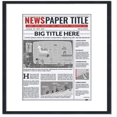 CountryArtHouse 18.5x12.5 Newspaper Frame With Mat Solid Wood - Matte Black Finish - Matches Any Decor - Size 18.5x12.5 - Shatter Guard UV Coated Acrylic, Acid Free Interior