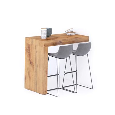 Mobili Fiver Evolution Tall Kitchen Bar Table Made in Italy | Space Saving, Wall-Mounted Counter Height Table for 4 | Breakfast Bar Table Top w/Cable Holder | Rustic Oak | 47,2 in x 23,6" in