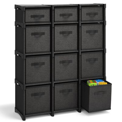 12 Cube Storage Organizer, Black Storage Cubes Organizer Shelves, Sturdy Cubbies Storage Shelves with Cube Storage Organizer Bins, DIY Cube Shelf Organizer for Bedroom, Playroom, Office, & Dorm, Black