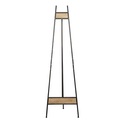 Deco 79 Metal Display Easel Tall Adjustable 3 Tier Floor Standing Easel with Chain Support and Wood Accents, Display Stand 19" x 23" x 66", Black