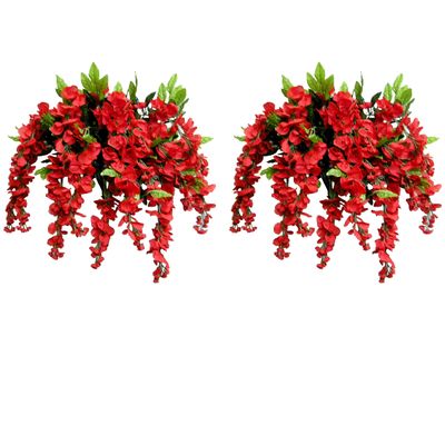 Admired by Nature Artificial Wisteria Hanging Flowers - 2 pcs of 15 Stems - Faux Hanging Plant Flowers - for Home Decor, Weddings, Gardens, Cemeteries, Classrooms - Red