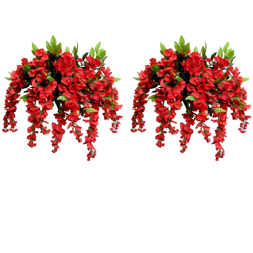 Admired by Nature Artificial Wisteria Hanging Flowers - 2 pcs of 15 Stems - Faux Hanging Plant Flowers - for Home Decor, Weddings, Gardens, Cemeteries, Classrooms - Red