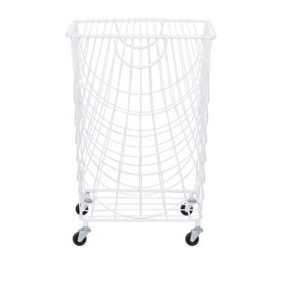 Deco 79 Metal Storage Cart Deep Set Mesh Rolling Laundry Basket , 17" x 17" x 24", White