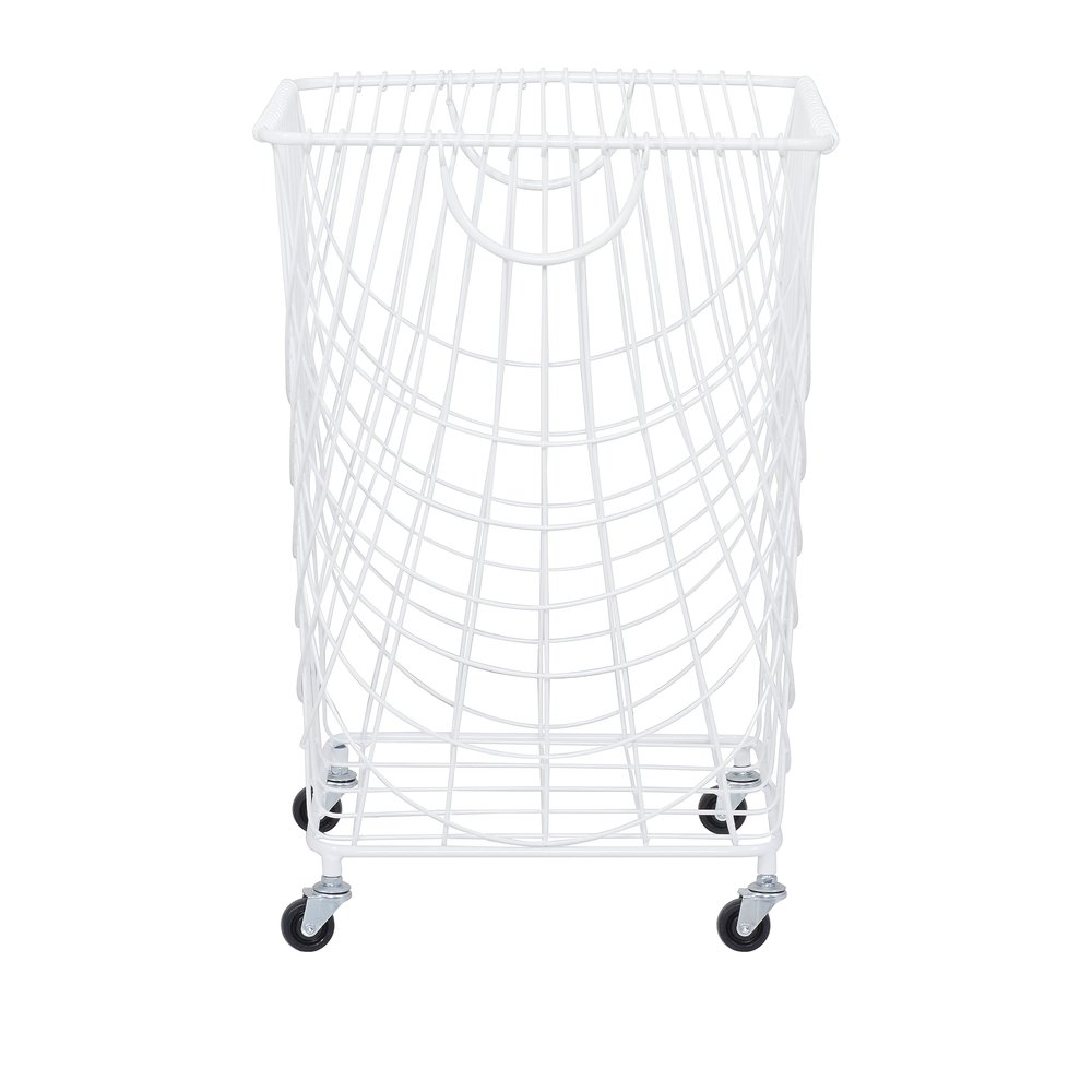 Deco 79 Metal Storage Cart Deep Set Mesh Rolling Laundry Basket , 17" x 17" x 24", White