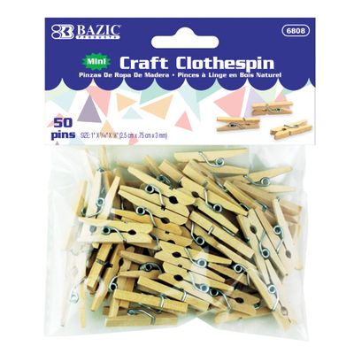 BAZIC Products Clothes Pin Mini 1", Natural Wood Clothespins, Non Toxic Wooden Photo Clips for Art Craft Decor (50/Pack), 24-Packs
