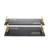 Deco 79 Marble Living Room Decor Tray Ottoman Tray with Gold Handles, Set of 2 Serving Tray 22", 18"W, Black view 2