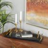 Deco 79 Marble Living Room Decor Tray Ottoman Tray with Gold Handles, Set of 2 Serving Tray 22", 18"W, Black view 3