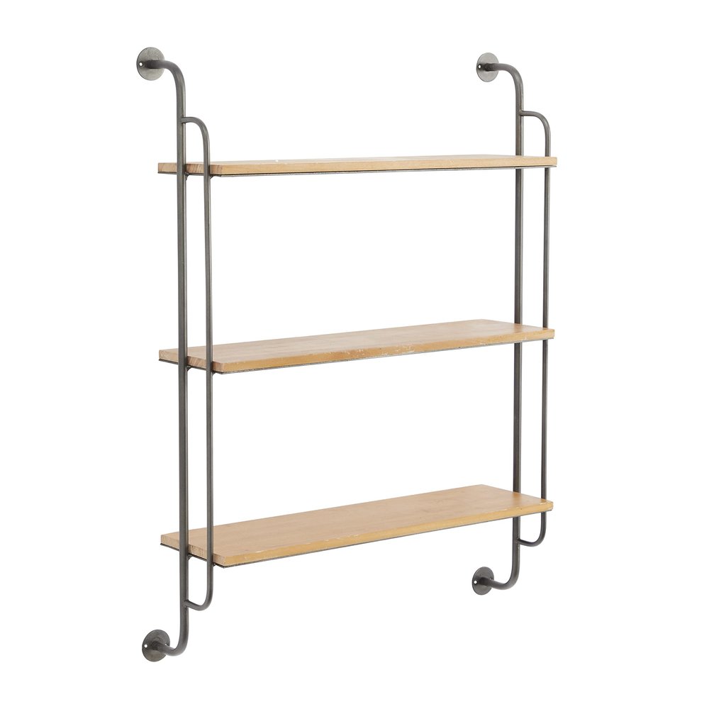 Deco 79 Industrial Metal Shelf Wall Storage Shelves for Bedroom, Living Room, Bathroom, Kitchen, Office and More, 25" L x 7" W x 33" H, Brown