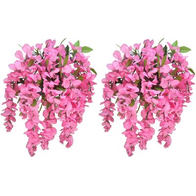 Admired by Nature 2pcs of 15 Stem Artificial Flowers Wisteria Hanging Plants Flowers for Outdoor, Fake Hanging Plant Baskets for Home Decor Wedding Garden Cemetery Flowers for Grave, Pink