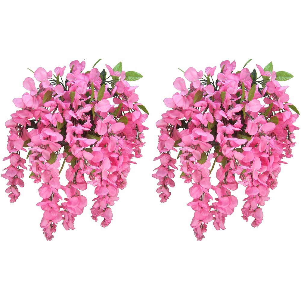 Admired by Nature 2pcs of 15 Stem Artificial Flowers Wisteria Hanging Plants Flowers for Outdoor, Fake Hanging Plant Baskets for Home Decor Wedding Garden Cemetery Flowers for Grave, Pink