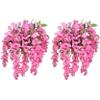 Admired by Nature 2pcs of 15 Stem Artificial Flowers Wisteria Hanging Plants Flowers for Outdoor, Fake Hanging Plant Baskets for Home Decor Wedding Garden Cemetery Flowers for Grave, Pink view 1