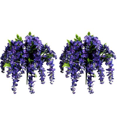 Admired by Nature 2pcs of 15 Stem Artificial Flowers Wisteria Hanging Plants Flowers for Outdoor, Fake Hanging Plant Baskets for Home Decor Wedding Garden Cemetery Flowers for Grave, Purple