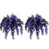 Admired by Nature 2pcs of 15 Stem Artificial Flowers Wisteria Hanging Plants Flowers for Outdoor, Fake Hanging Plant Baskets for Home Decor Wedding Garden Cemetery Flowers for Grave, Purple view 1