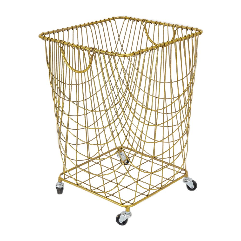 Deco 79 Metal Square Storage Cart with Wheels and Handles, 16" x 17" x 24", Gold