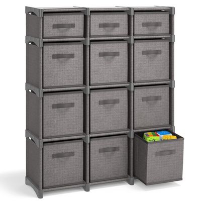 12 Cube Storage Organizer, Gray Storage Cubes Organizer Shelves, Sturdy Cubbies Storage Shelves with Cube Storage Organizer Bins, DIY Cube Shelf Organizer for Bedroom, Playroom, Office, & Dorm, Black