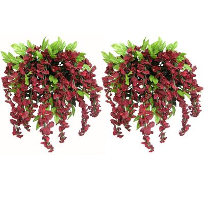 Admired by Nature 2pcs of 15 Stem Artificial Flowers Wisteria Hanging Plants Flowers for Outdoor, Fake Hanging Plant Baskets for Home Decor Wedding Garden Cemetery Flowers for Grave, Orange