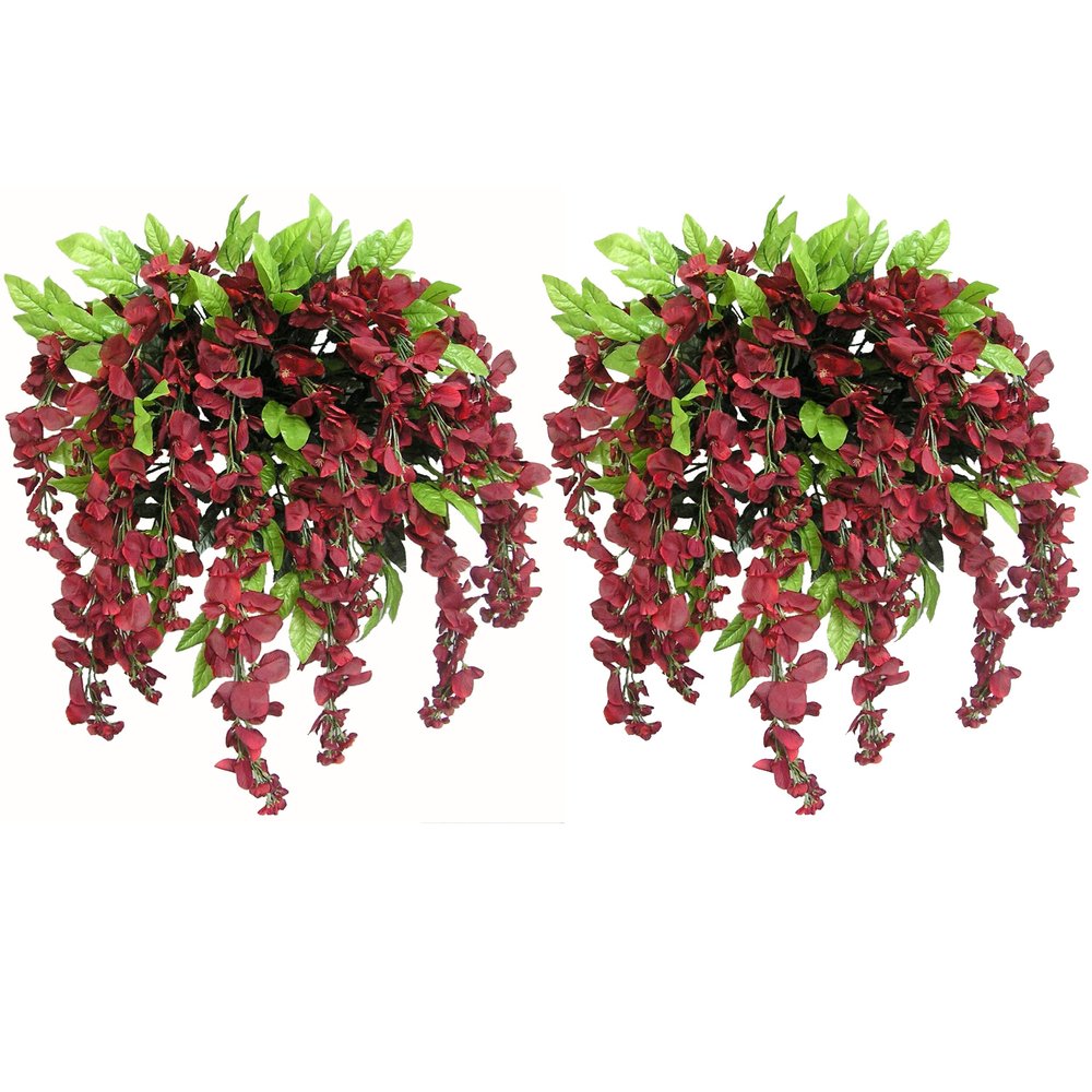 Admired by Nature 2pcs of 15 Stem Artificial Flowers Wisteria Hanging Plants Flowers for Outdoor, Fake Hanging Plant Baskets for Home Decor Wedding Garden Cemetery Flowers for Grave, Orange