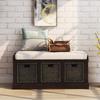 Goujxcy Rustic Storage Bench with 3 Removable Classic Rattan Basket, Entryway Bench with Removable Cushion for Entryway, Hallway, Mudroom, Living Room (Grey) view 1