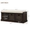 Goujxcy Rustic Storage Bench with 3 Removable Classic Rattan Basket, Entryway Bench with Removable Cushion for Entryway, Hallway, Mudroom, Living Room (Grey) view 2