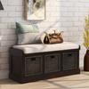 Goujxcy Rustic Storage Bench with 3 Removable Classic Rattan Basket, Entryway Bench with Removable Cushion for Entryway, Hallway, Mudroom, Living Room (Grey) view 3