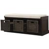 Goujxcy Rustic Storage Bench with 3 Removable Classic Rattan Basket, Entryway Bench with Removable Cushion for Entryway, Hallway, Mudroom, Living Room (Grey) view 4