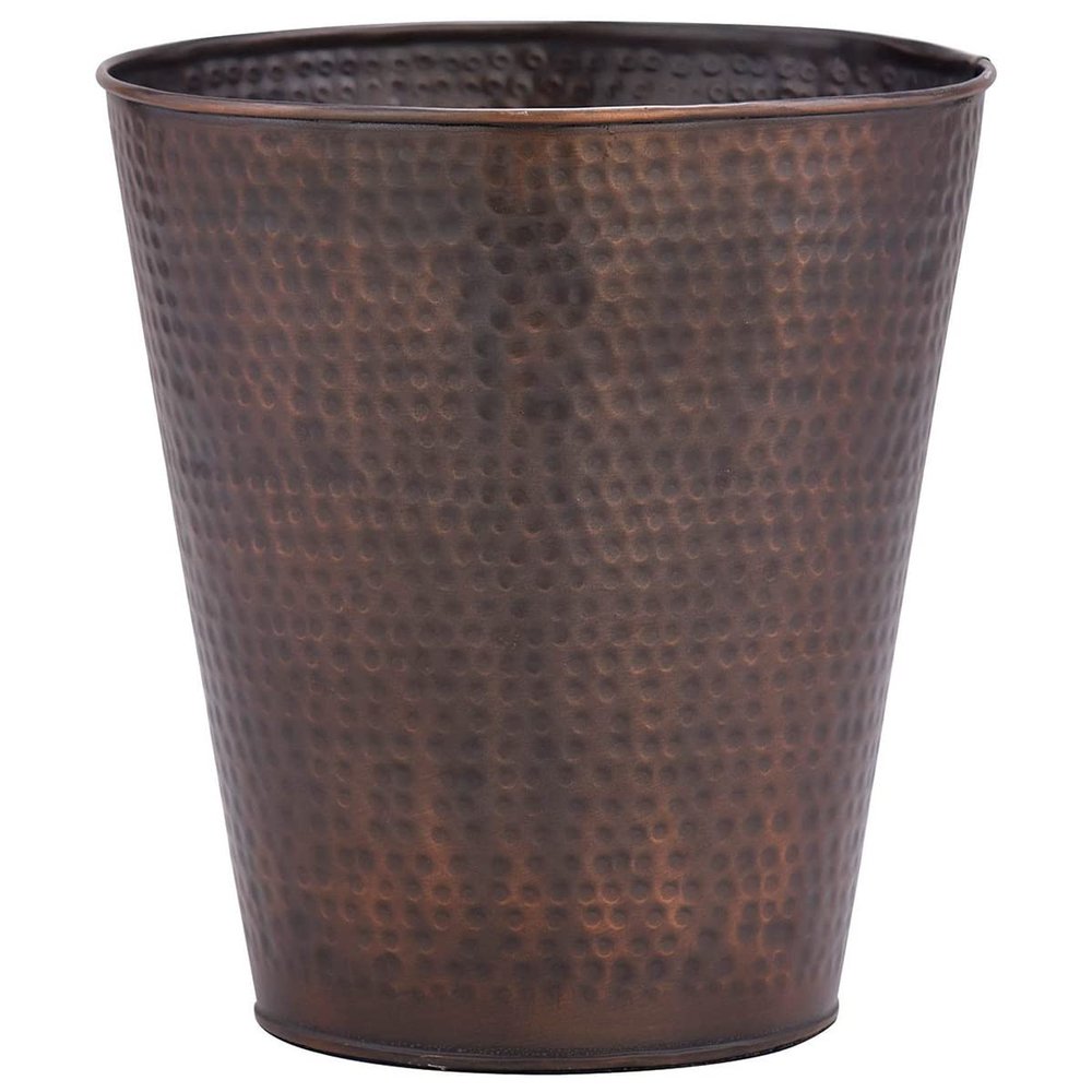 BLACK FOREST DECOR Ranch Copper Waste Basket - Rustic Hammered Iron Trash Can - 9" x 10"