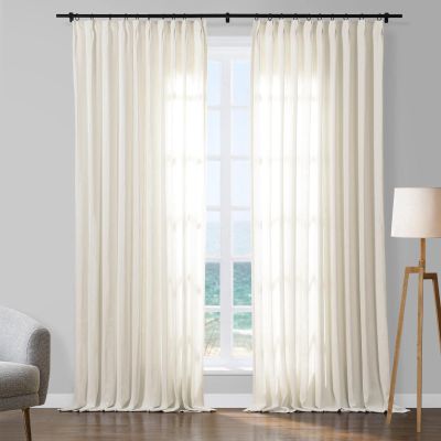 TWOPAGES Beige Pinch Pleat Curtain for Living Room, Metallic Room Darkening Curtain with Glitter Silver 84 Inch Length, Luxury Privacy Assured Window Curtain for Girls Room, 1 Panel