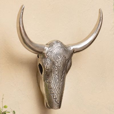 BLACK FOREST DECOR Polished Nickel Metal Bull Skull