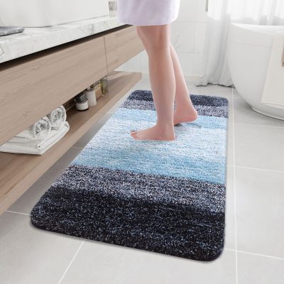 Arotive Microfiber Bathroom Rugs, Shaggy Soft and Absorbent Bath Rug, Non-Slip, Thick Plush Machine Washable Dry Bath Mats for Bathroom, Tub and Shower, 47x24, Blue, Rectangular