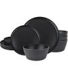 afcevnlb 12-Piece Plastic Dinnerware Set Plates and Bowls Sets Service for 4 Matte Black Melamine Plates Unbreakable Plastic Outdoor Camping Dishes Decor Dishwasher Safe view 1