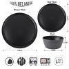 afcevnlb 12-Piece Plastic Dinnerware Set Plates and Bowls Sets Service for 4 Matte Black Melamine Plates Unbreakable Plastic Outdoor Camping Dishes Decor Dishwasher Safe view 2