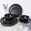 afcevnlb 12-Piece Plastic Dinnerware Set Plates and Bowls Sets Service for 4 Matte Black Melamine Plates Unbreakable Plastic Outdoor Camping Dishes Decor Dishwasher Safe view 4