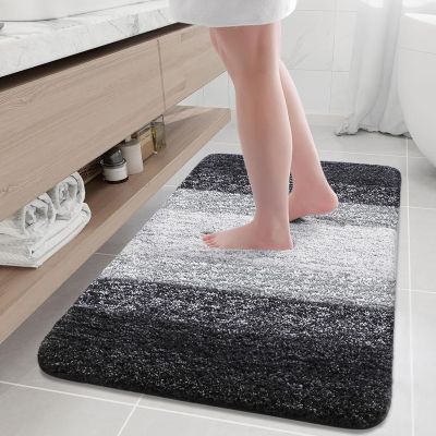 Arotive Microfiber Bathroom Rugs, Shaggy Soft and Absorbent Bath Rug, Non-Slip, Thick Plush Machine Washable Dry Bath Mats for Bathroom, Tub and Shower, 36x24, Black, Rectangular