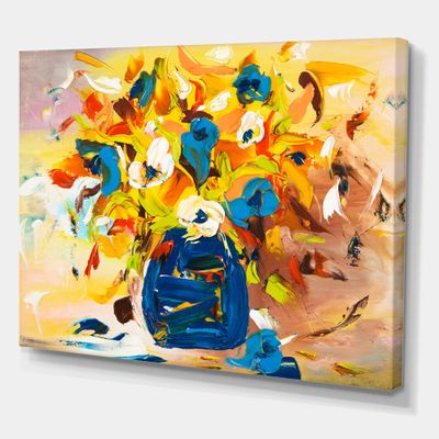 DesignQ A VIbrant Flower Bouquet In Yellow and Blue Traditional Canvas Wall Art