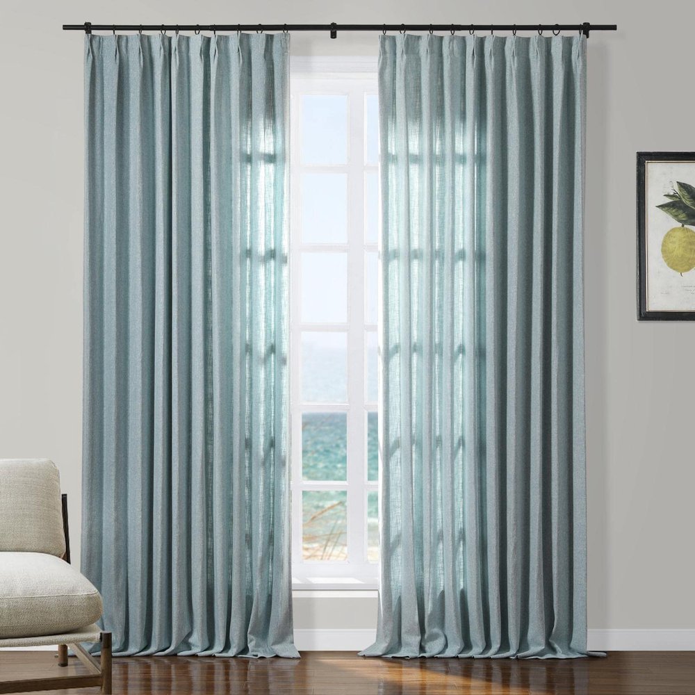 TWOPAGES Metallic Pinch Pleat Curtain Panel 84 Inches Long, Shimmer Silver Darkening Window Drape for Sliding Glass Door Living Room Girls Room, Sea Angel