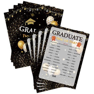 Graduation Party Games - This Or That Game Cards for The Graduate - Graduation Party Decorations 2024 - Gold & Black Grad Celebrations Party Supplies for High School/College - 30 Game Cards(F02)
