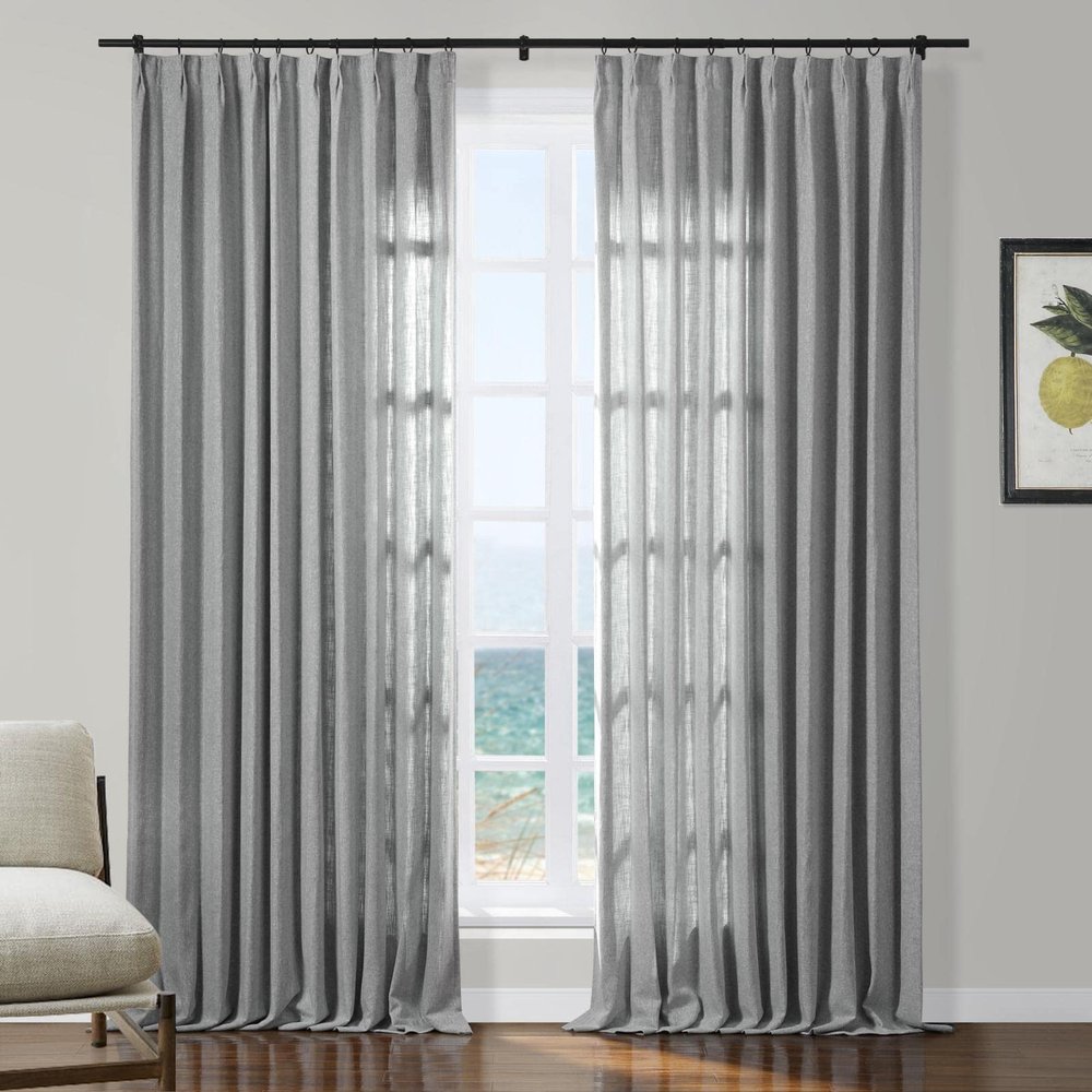 TWOPAGES Grey Pinch Pleat Curtain for Living Room, Metallic Room Darkening Curtain with Glitter Silver 84 Inch Length, Luxury Privacy Assured Window Curtain for Girls Room, 1 Panel