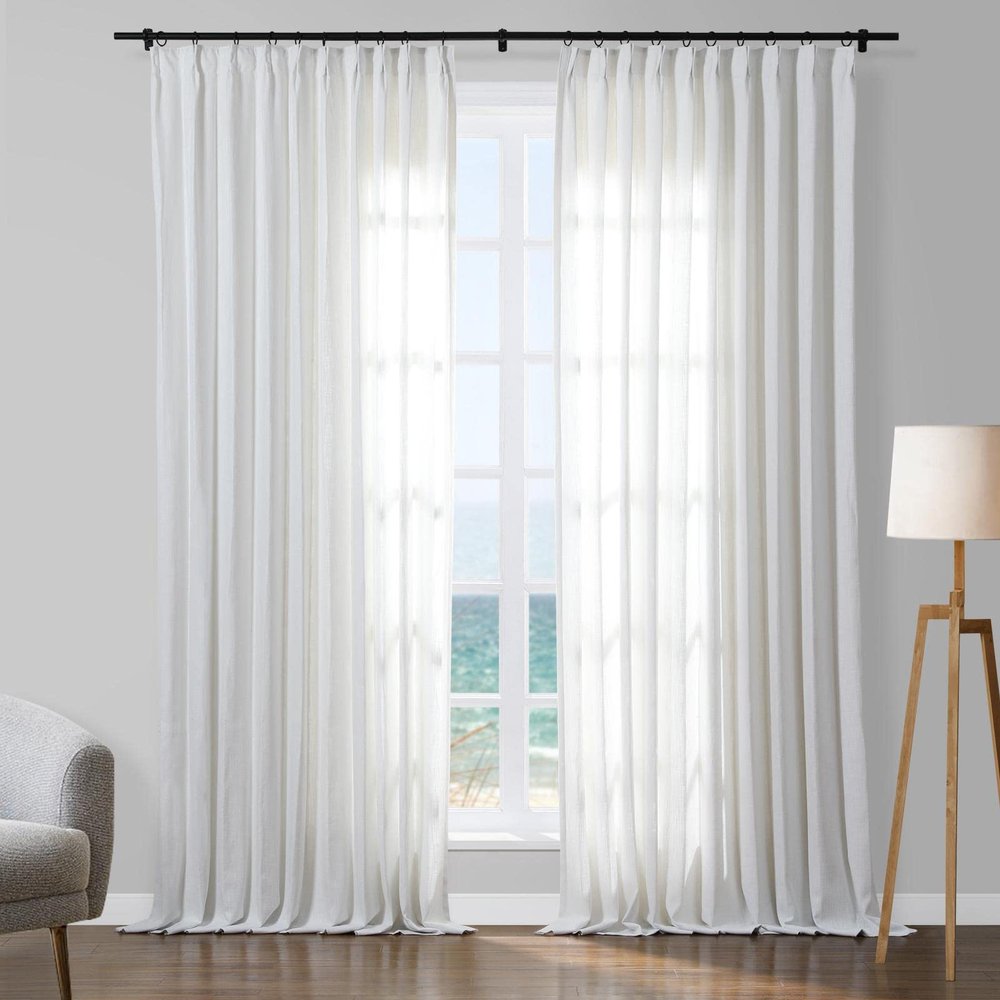 TWOPAGES White Pinch Pleat Curtain for Living Room, Metallic Room Darkening Curtain with Glitter Silver 72 Inch Length, Luxury Privacy Assured Window Curtain for Girls Room, 1 Panel
