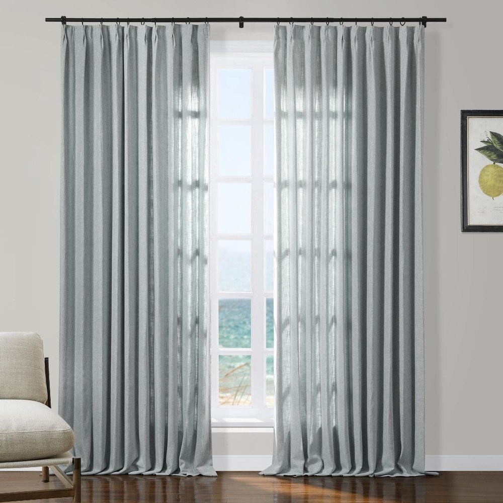 TWOPAGES Metallic Pinch Pleat Curtain Panel 84 Inches Long, Shimmer Silver Darkening Window Drape for Sliding Glass Door Living Room Girls Room, Dusk Blue