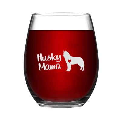 Husky Mama Dog Funny Stemless Wine Glass Laser Engraved Whiskey Glass Shot Glass Unique Idea for Him, Her, Mom, Wife, Boss, Sister, BFF, Birthday Gifts for Coworker,15 oz