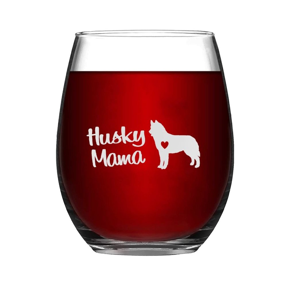 Husky Mama Dog Funny Stemless Wine Glass Laser Engraved Whiskey Glass Shot Glass Unique Idea for Him, Her, Mom, Wife, Boss, Sister, BFF, Birthday Gifts for Coworker,15 oz