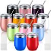 12 Pack Stainless Steel Stemless Wine Tumblers, 12 oz Double Layer Vacuum Wine Tumbler Cups with Lids and Straws, Stemless Insulated Wine Glasses for Coffee, Wine, Cocktails, Champaign, 12 Colors view 1