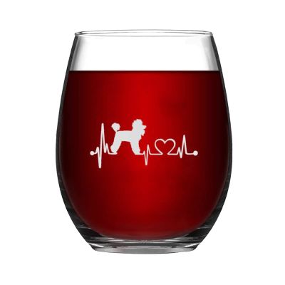 Poodle Heartbeat Dog Funny Stemless Wine Glass Laser Engraved Whiskey Glass Shot Glass Unique Idea for Him, Her, Mom, Wife, Boss, Sister, BFF, Birthday Gifts for Coworker,11 oz