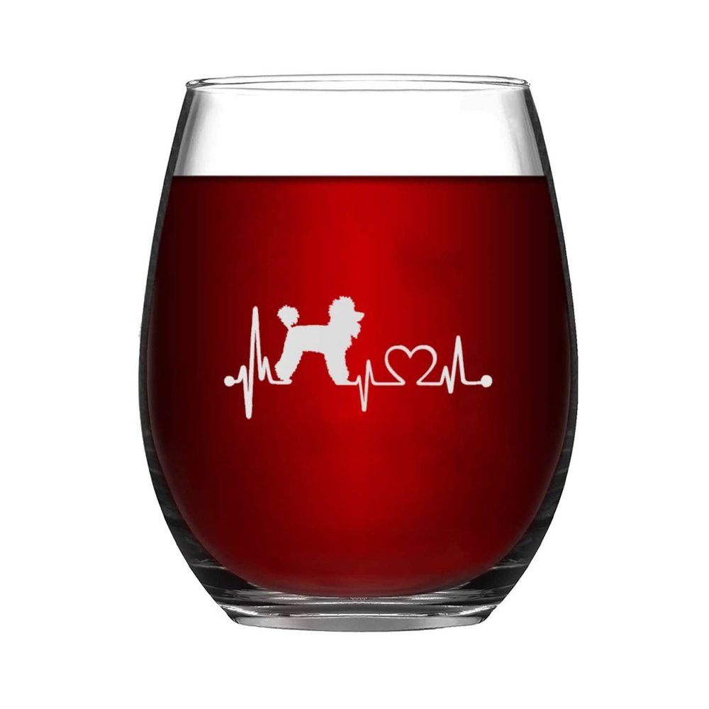 Poodle Heartbeat Dog Funny Stemless Wine Glass Laser Engraved Whiskey Glass Shot Glass Unique Idea for Him, Her, Mom, Wife, Boss, Sister, BFF, Birthday Gifts for Coworker,11 oz