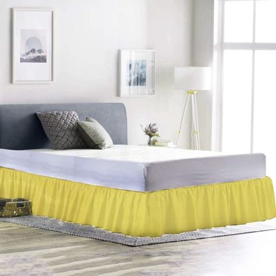 600 Thread Count Pure Cotton Ruffled Bed Skirt - 1 Piece Cotton Twin XL Size Ruffled Bed Skirt Dust Ruffle with Platform 15" Drop Length - Three Side Coverage - Yellow